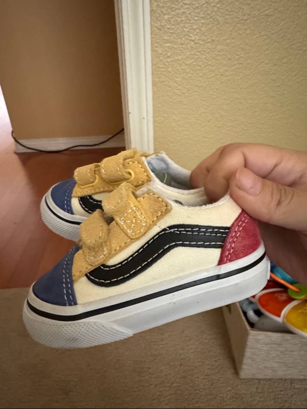 Vans Kids Colorblock Velcro Sneakers - Yellow, Blue & Red